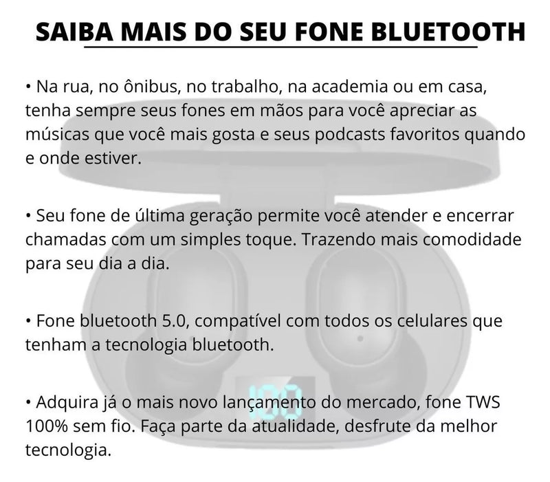 Fone De Ouvido Bluetooth Sem Fio Tws Microfone Todos Celular