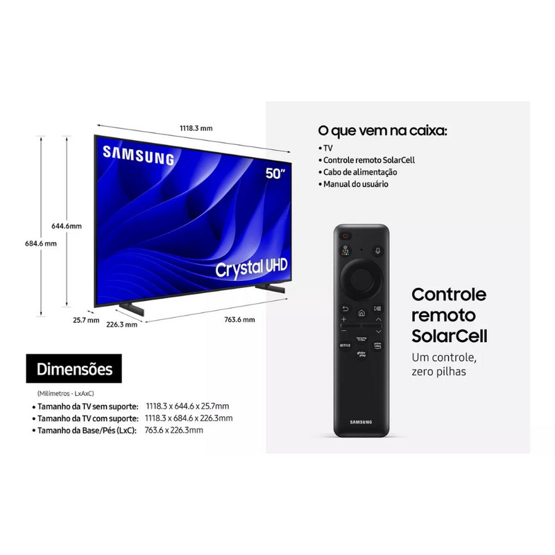 Smart TV 50DU8000 50'' Crystal UHD 4K 2024 Cor Cinza Titan Samsung 127V/220V