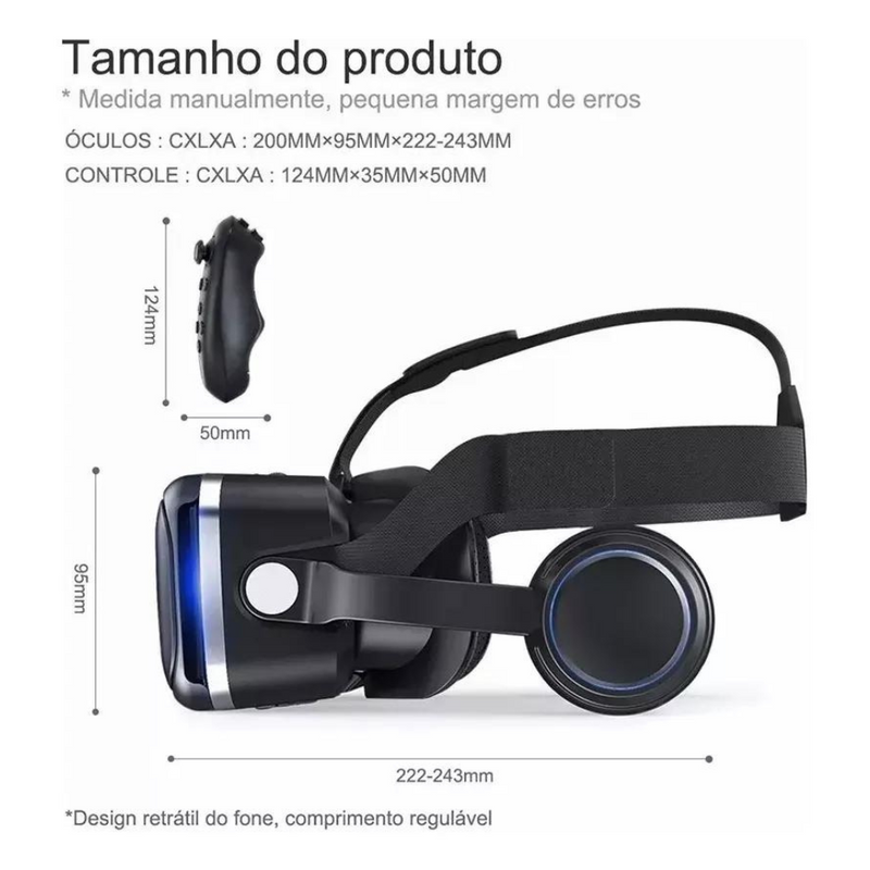 Óculos Vr Realidade Virtual 3d Com Fone De Ouvido E Controle