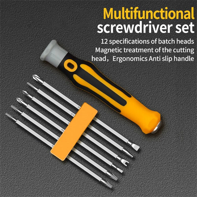 NJBLZQ 12 In 1 Magnetic Screwdriver Set Cross Flat Shaped Screwdriver Head Multifunctional Precision Handheld Maintenance Tool