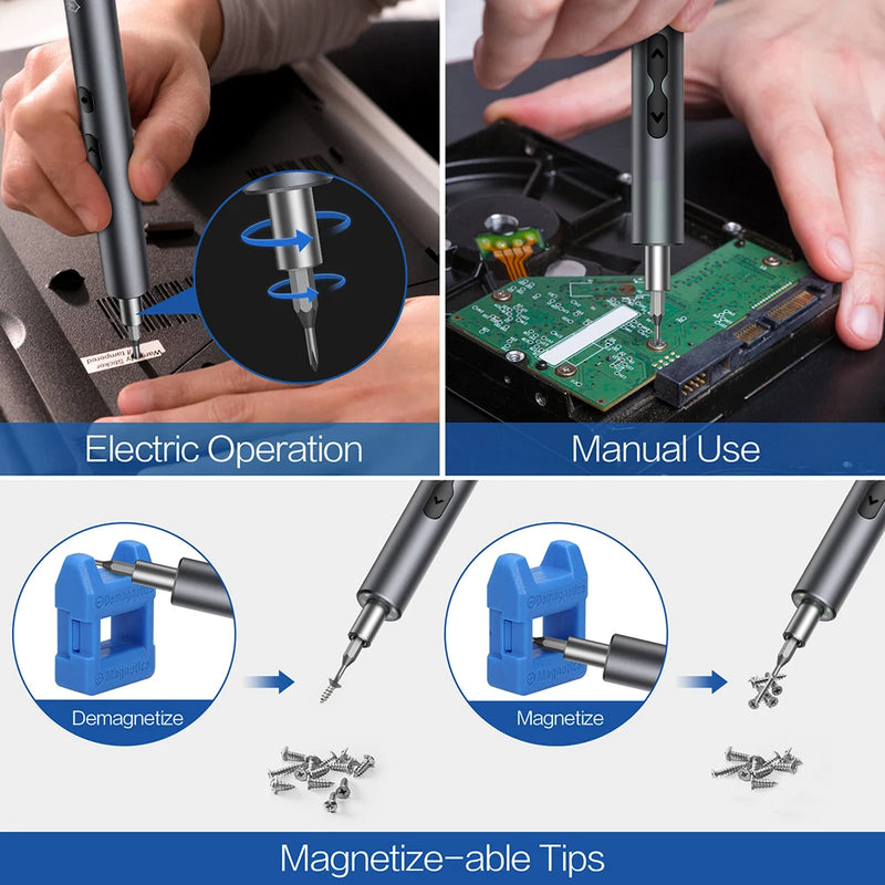 Conjunto de chave de fenda elétrica 28/62 em 1, kit de ferramentas elétricas de precisão, recarregável, sem fio, mini peças pequenas para reparo de células móveis xiaomi